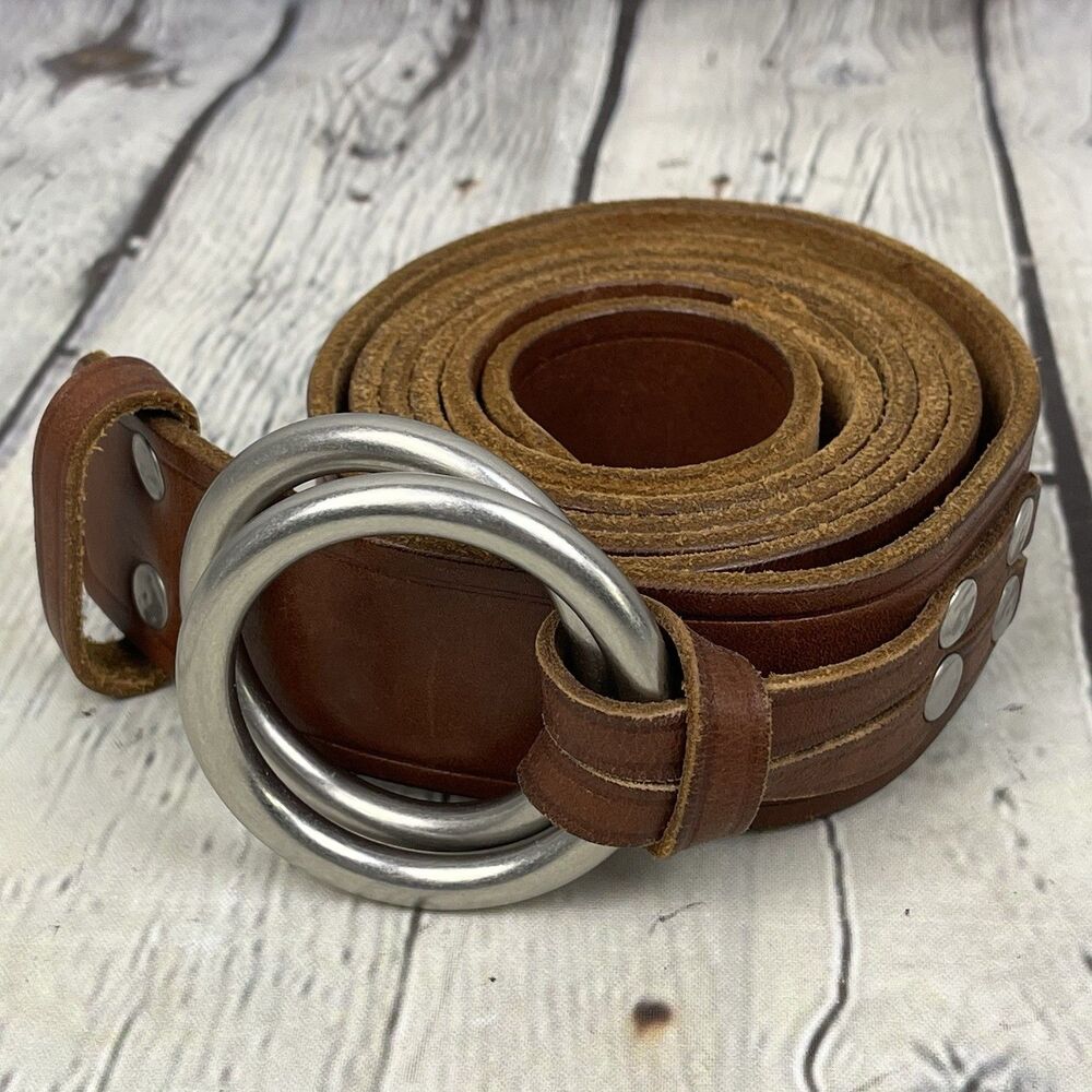 Polo Ralph Lauren Double Ring Leather Belt Brown 55” x 1.5” Designer Western